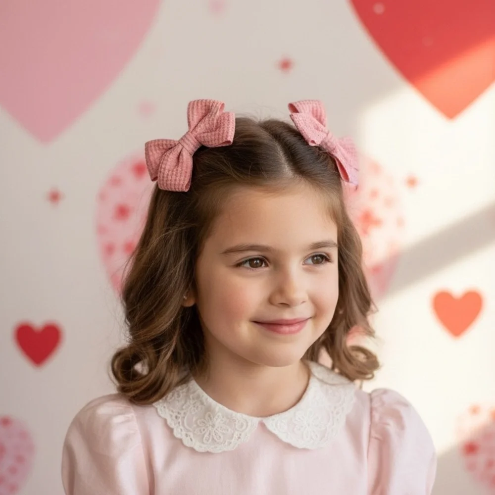 Waffle Mini Pink Hair Bows Set of 2 For kids
